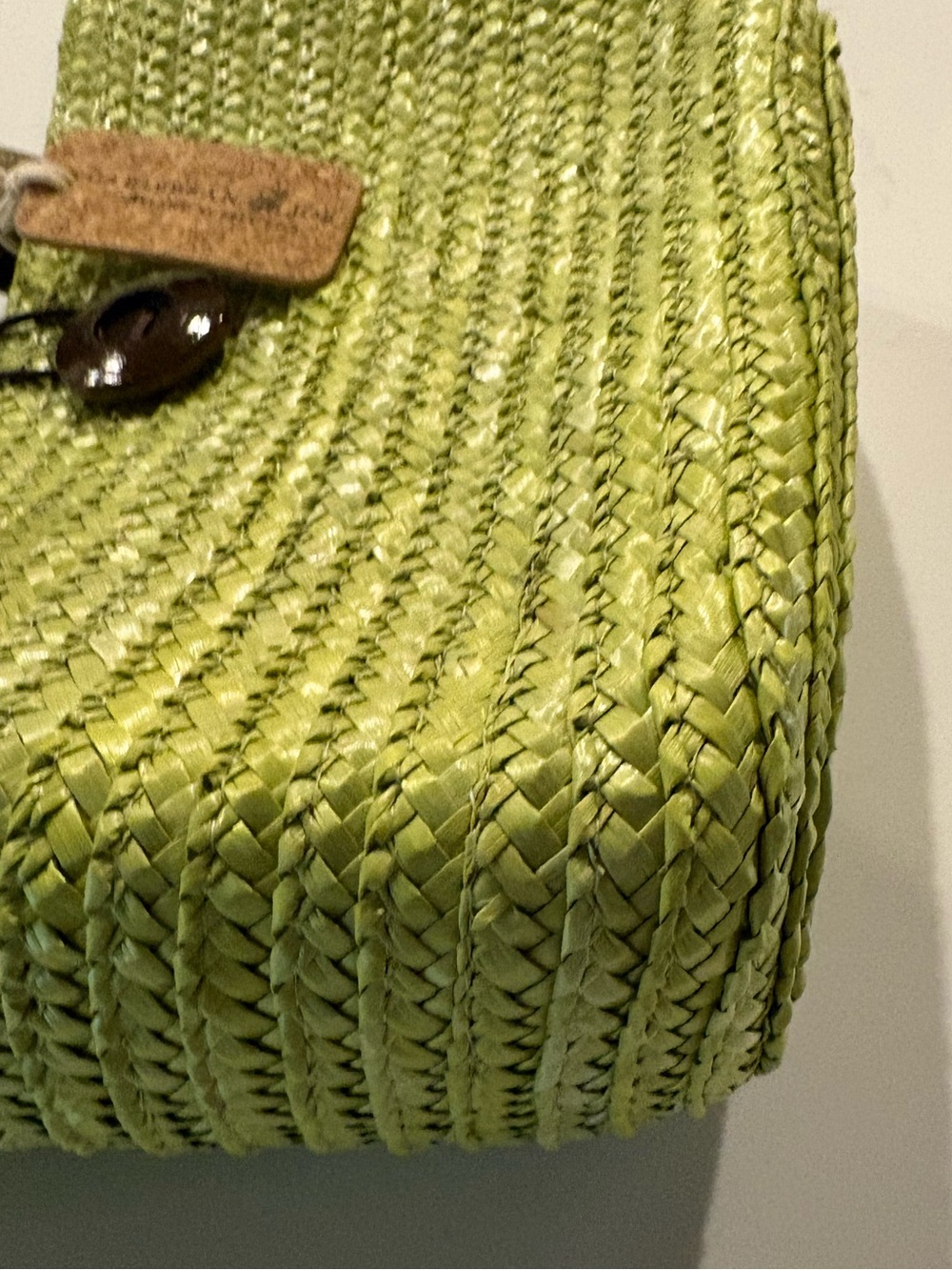 NWT Caribbean Joe Lime Green Wheat Straw HandHeld Tote Bag - Picture 3 of 12